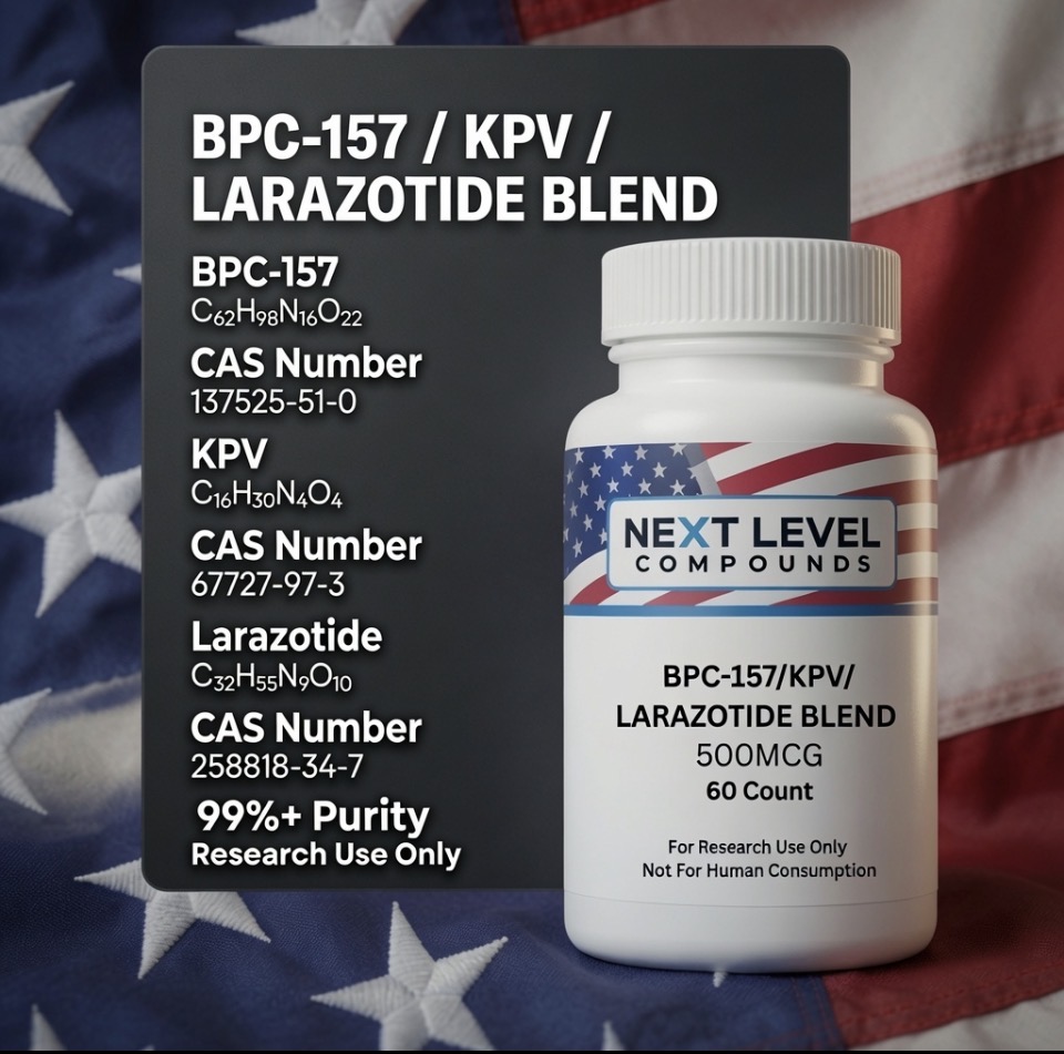 BPC-157 / KPV / Larazotide research blend capsules, 60 count bottle, Next Level Compounds